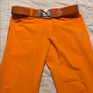 Puma belt and Jackpot 5 pocket golf pants.